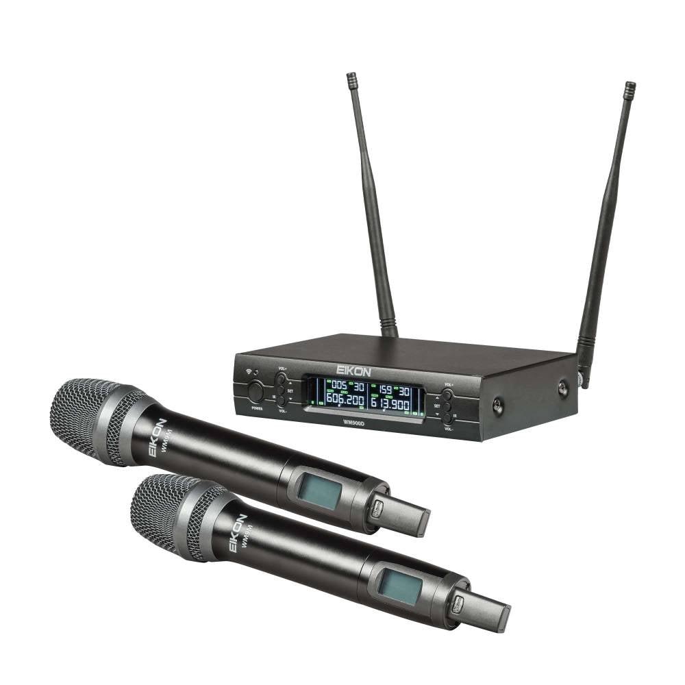 EIKON WM900DM DUAL UHF B:606-614MHz 2 Mic Pro Wirel. Palmare x canto e present.