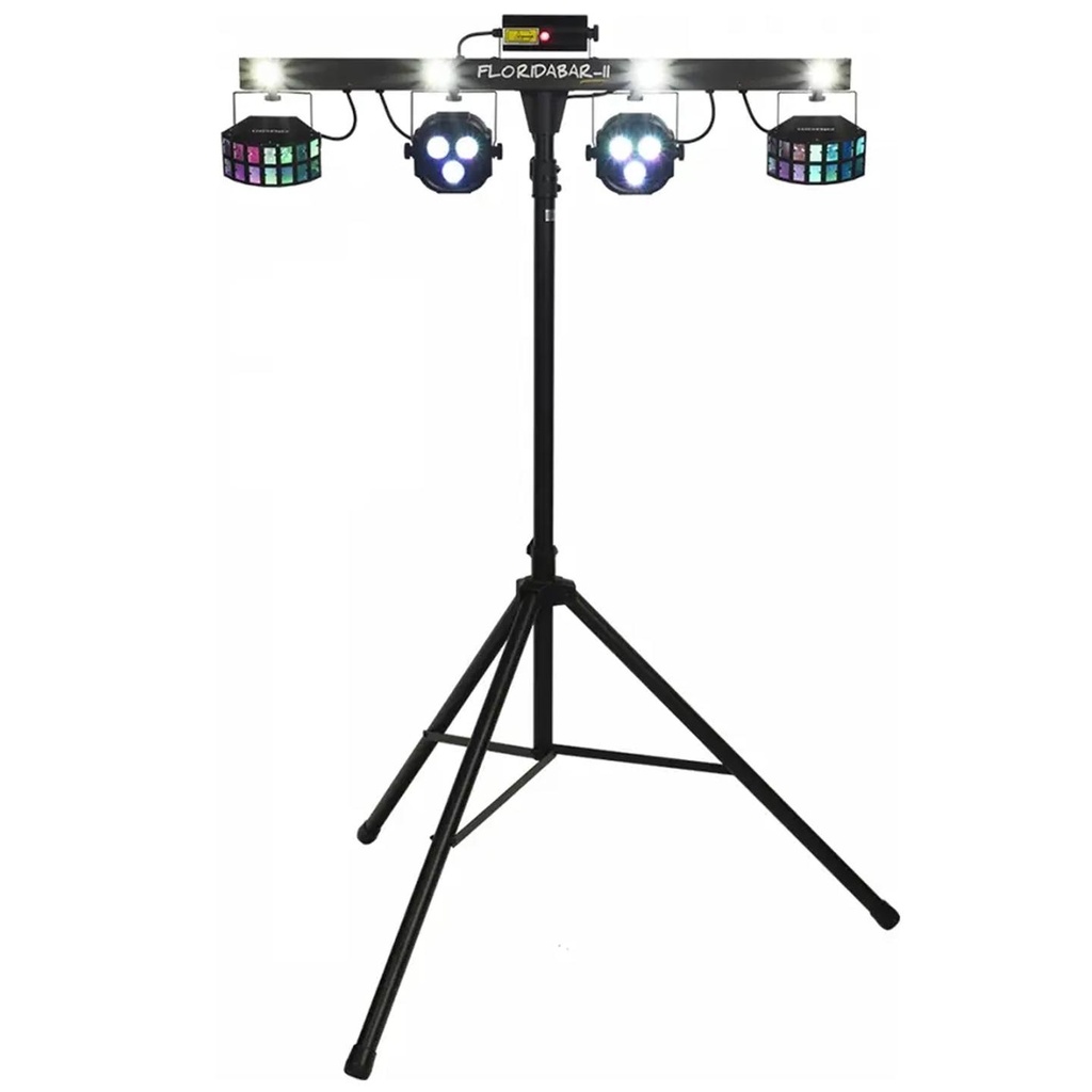 Algam Lighting FLORIDABAR-II Kit Treppiede 4in1Par+Derby+Strobo+Laser+Telecom.IR