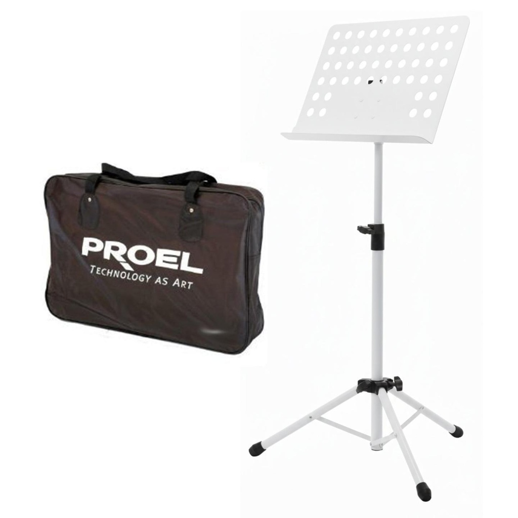 Proel RSM360WH Leggio Musicale Pro per spartiti, preforato Bianco con Borsa Nera