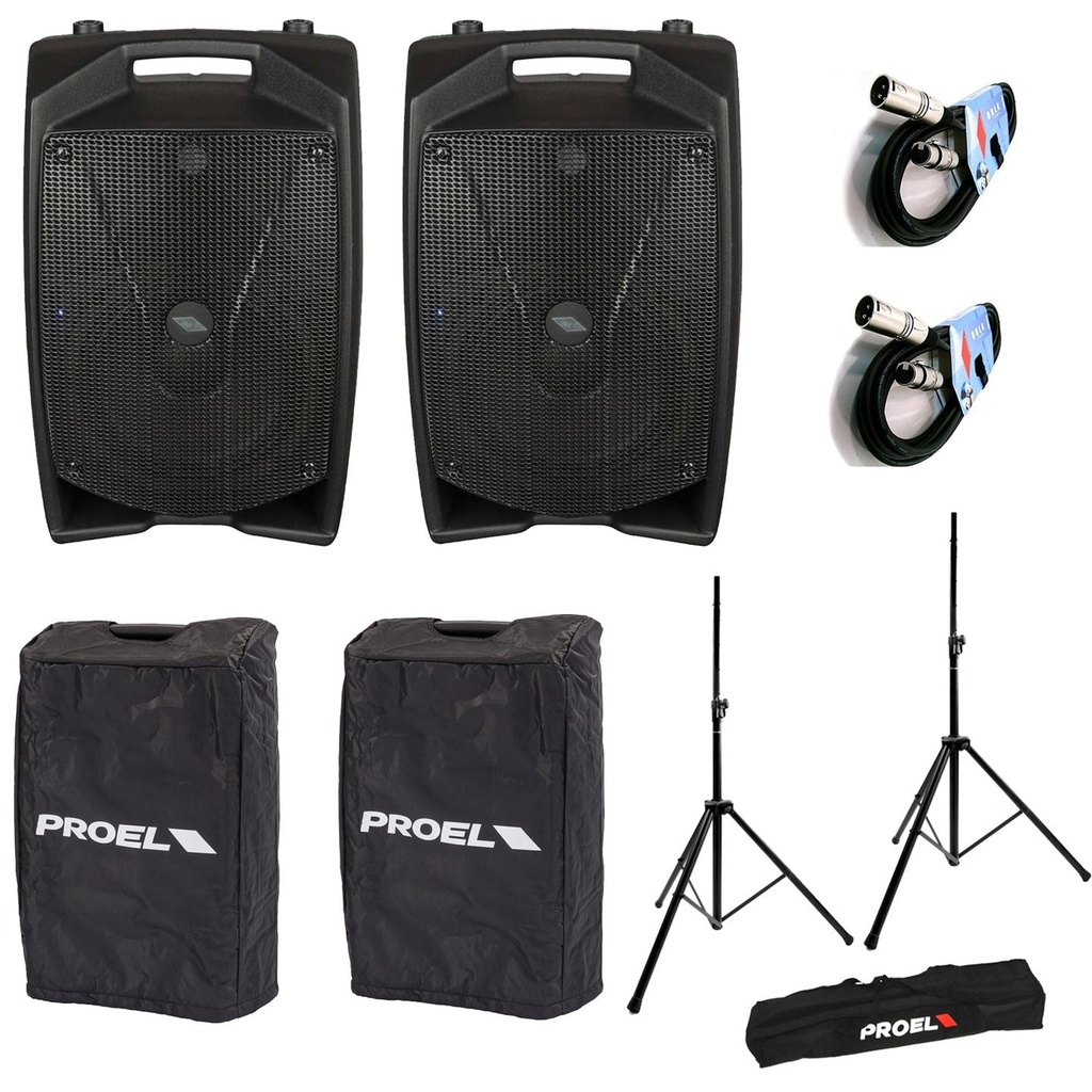 Proel V12 PRO 2 Diffusori Att.600w Picco + 2 COVERV12 + FRE300KIT +2 BULK250LU10