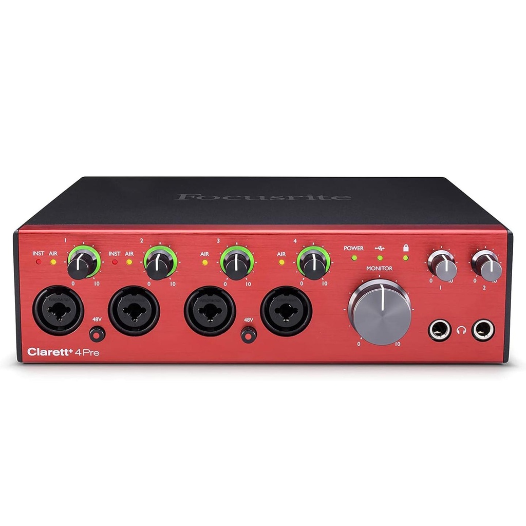 Focusrite Clarett+ 4Pre Interf. Audio compatta USB MIDI OPTICAL con 8In e 4Out