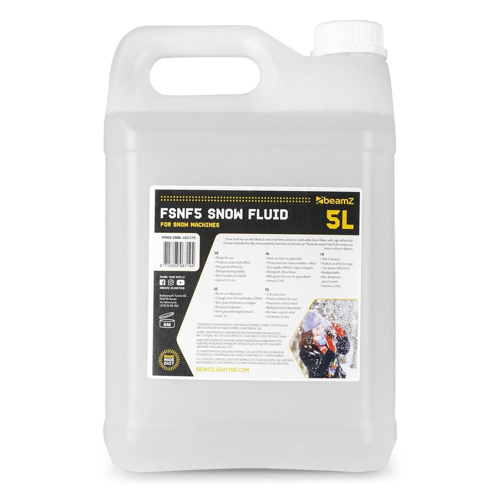 Beamz FSNF5 Snow Fluid 5L Liquido x macchina neve x fiocchi schiuma bianca