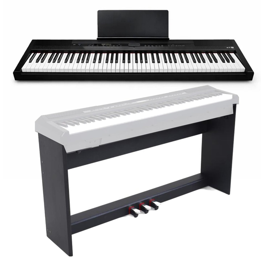 Echord SP20 BLK Piano Digit 88T Pesati Nero + WS10 Supporto in legno tre pedali