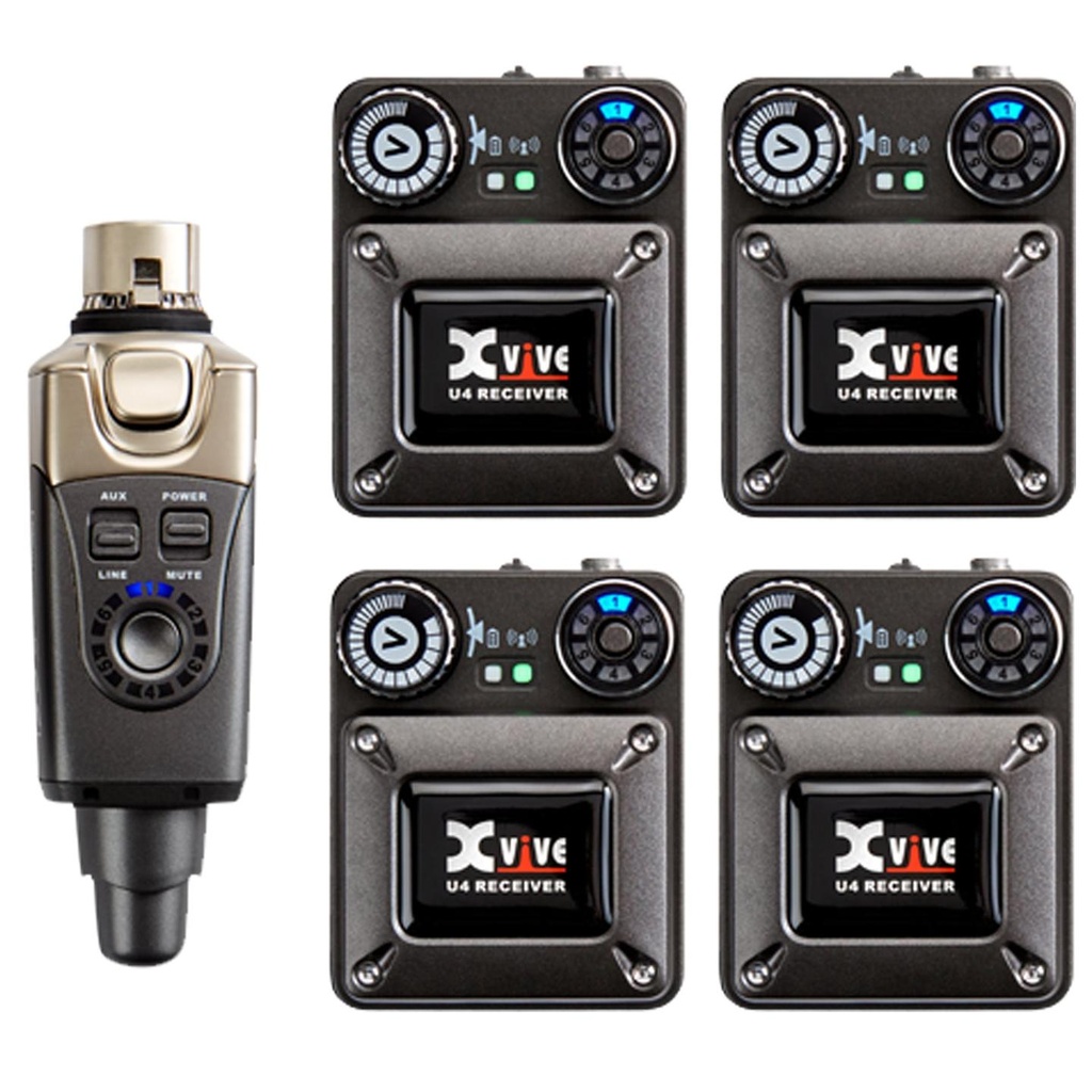 Xvive U4r4 In Ear Monitor Kit Sistema audio digit. 4 ricevitori +1 trasmettitore