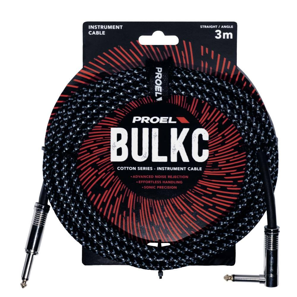 Proel BULK120CLU3LB Cavo jack Mono 6.3 a jack Mono 6.3 a angolo 3mt Nero/Azzurro