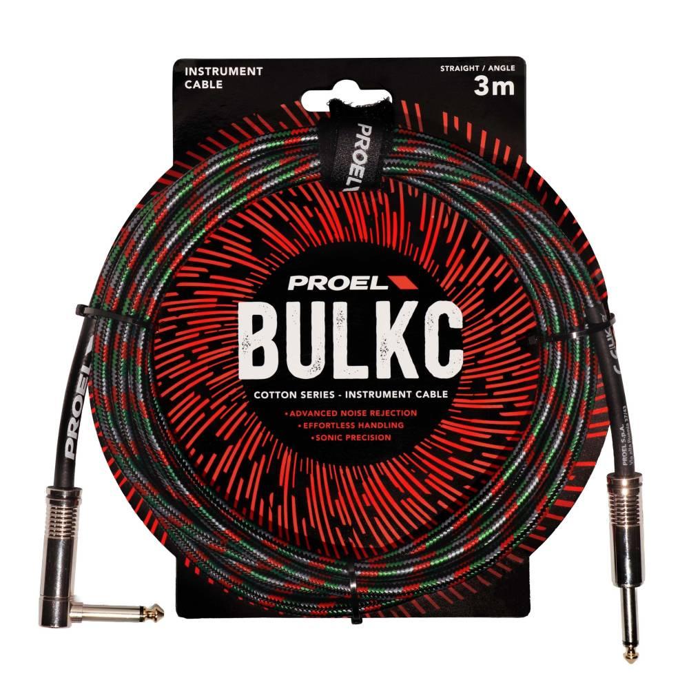 Proel BULK120CLU3SR Cavo jack M 6.3 a jack M 6.3 ang.3mt Nero/Rosso/Verde/Grigio