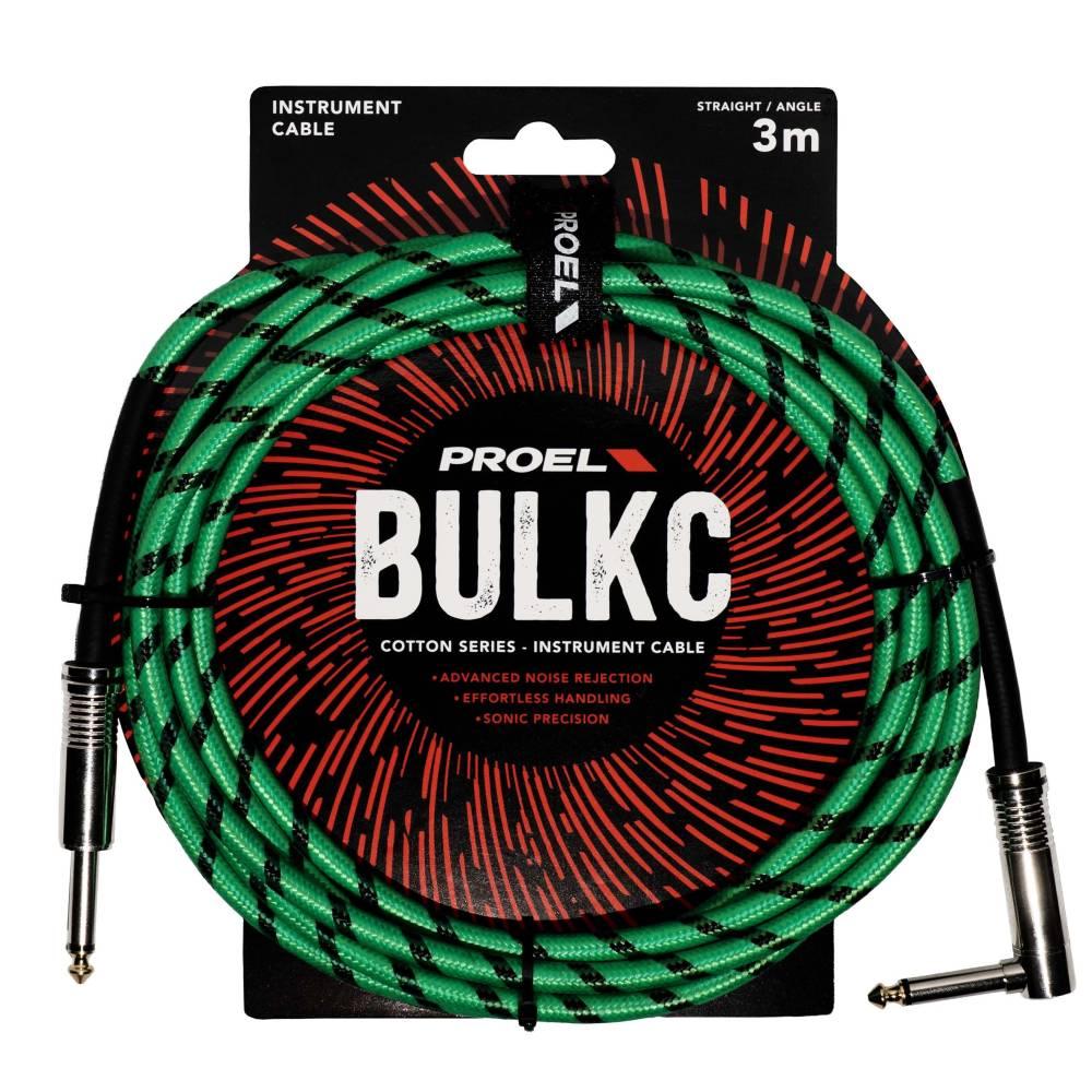 Proel BULK120CLU3GN Cavo jack Mono 6.3 a jack Mono 6.3 mm angolo 3mt Verde/Nero