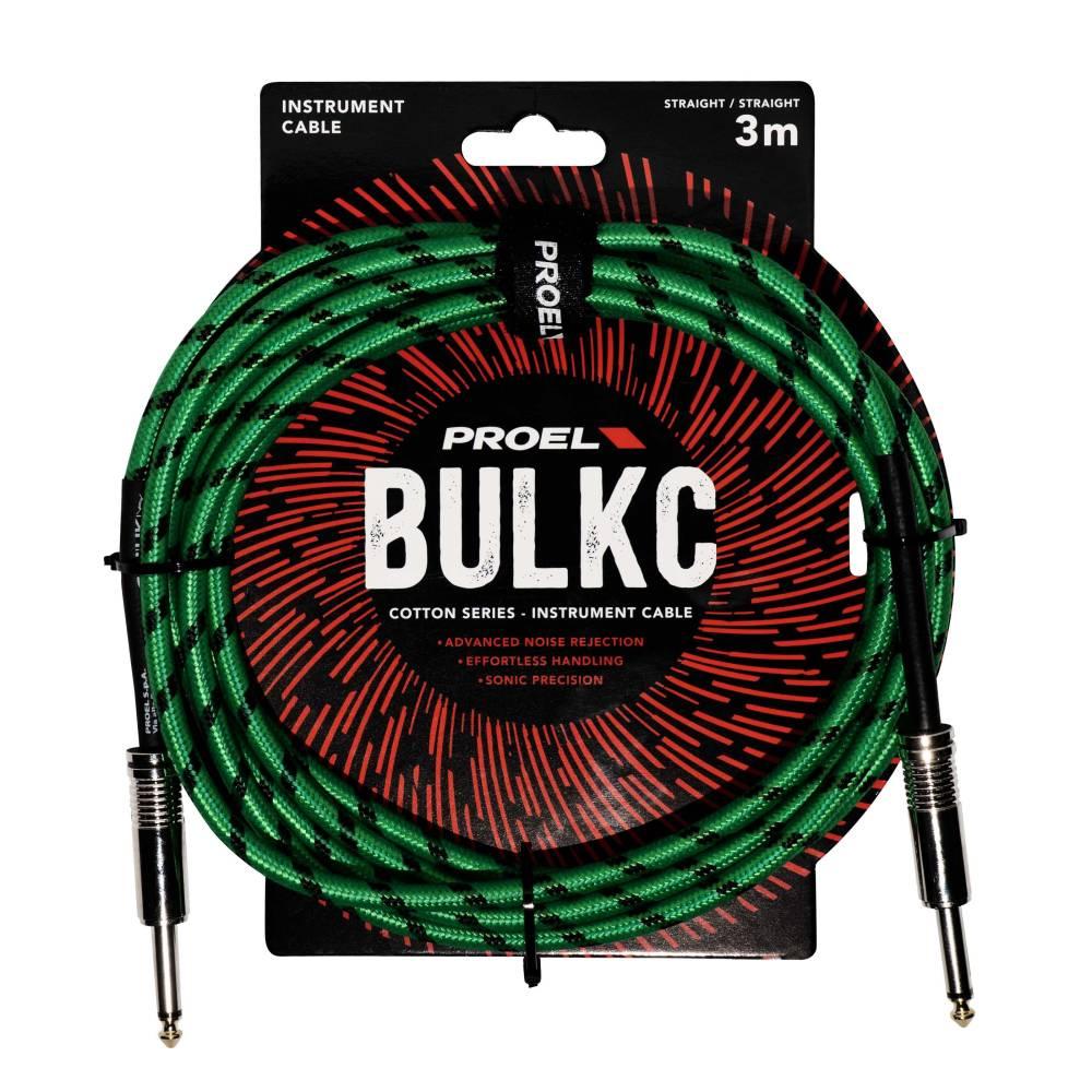 Proel BULK100CLU3GN Cavo jack Mono 6.3 a jack Mono 6.3 mm da 3mt Verde/Nero