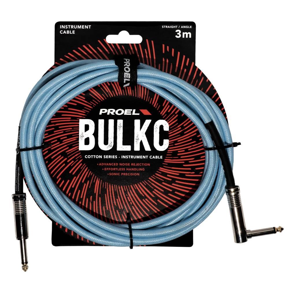 Proel BULK120CLU3BL Cavo telato jack Mono 6.3 a jack Mono 6.3 angolo 3mt Azzurro