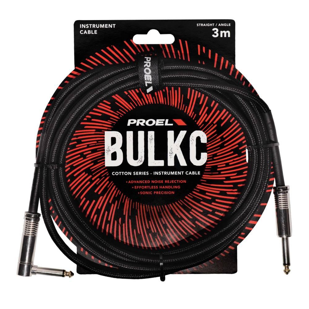 Proel BULK120CLU3BK Cavo telato jack Mono 6.3 a jack Mono 6.3 mm angolo 3mt Nero