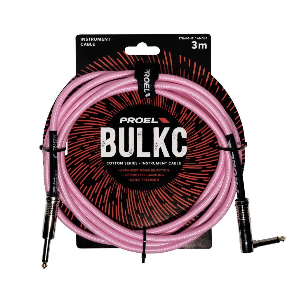 Proel BULK120CLU3PK Cavo telato jack Mono 6.3 a jack Mono 6.3 mm angolo 3mt Rosa