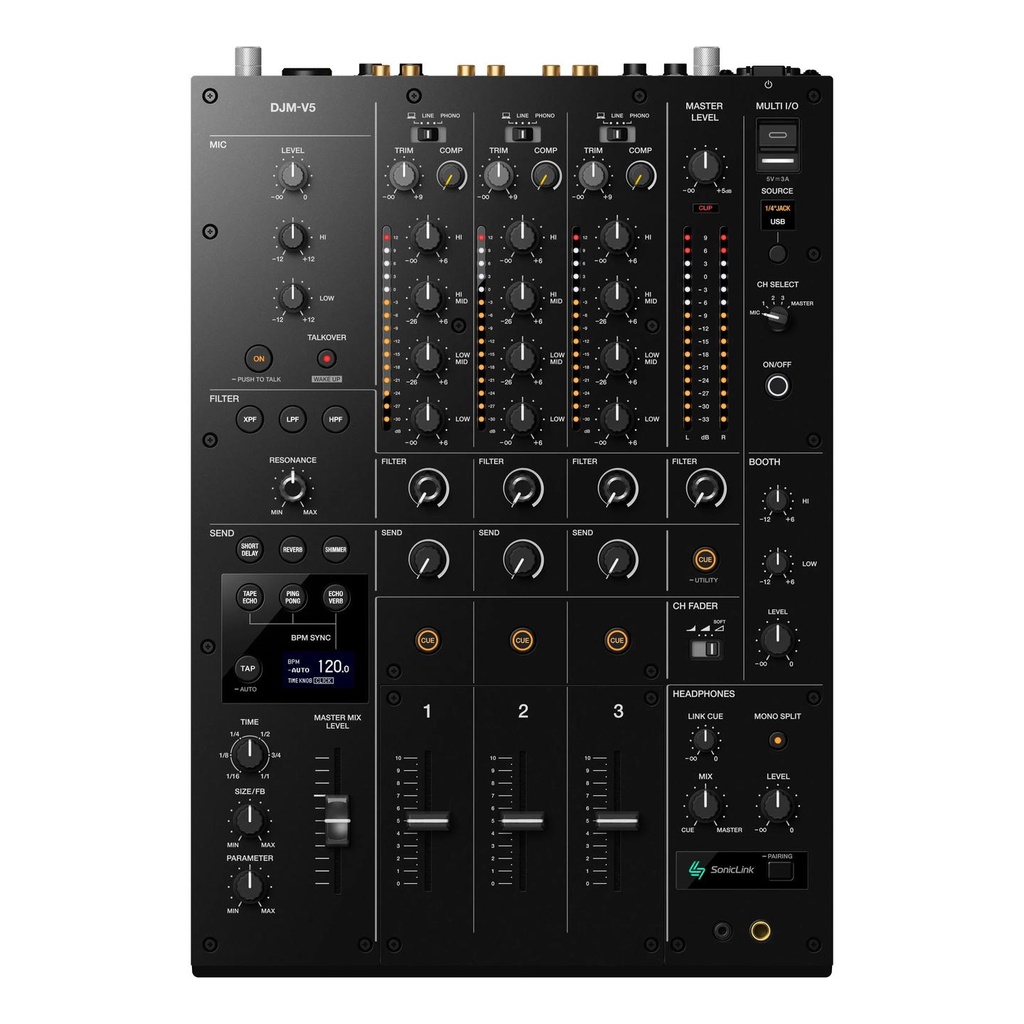 AlphaTheta DJM-V5 Mixer Dj Pro 3C + equalizz. 4 Band, compress., filtri, Send FX