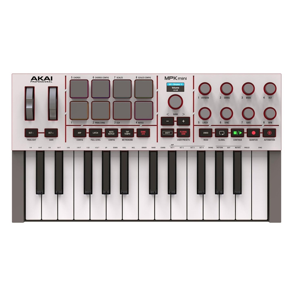 Akai MPK Mini MKIV Mini Tastiera Controller Midi 25T, USB e 8 Pad MPC, Grey