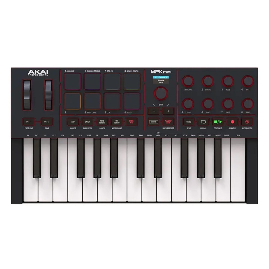 Akai MPK Mini MKIV Mini Tastiera Controller Midi 25T, USB e 8 Pad MPC, Nero