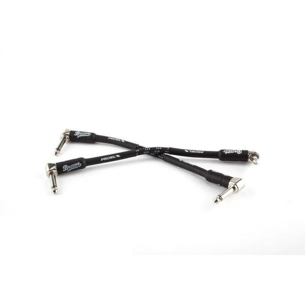 Proel BRV130LU015BW Coppia Cavo Jack x Jack Mono 6.3 ad angolo 15cm, Nero/Bianco