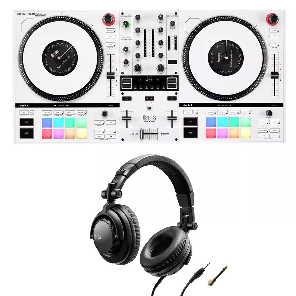 Hercules DJCONTROL INPULSE T7 WHITE EDITION a 2 Deck + Hercules HDP DJ45 Cuffia