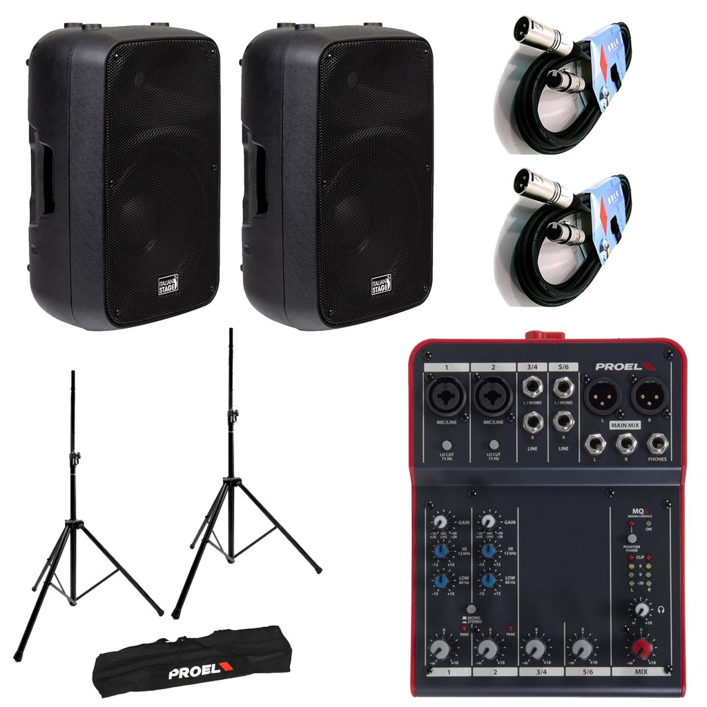 Italian Stage IS SPX15A 2 Diffusori audio 400w pic + Proel MQ6 + 2Stativi +2Cavi