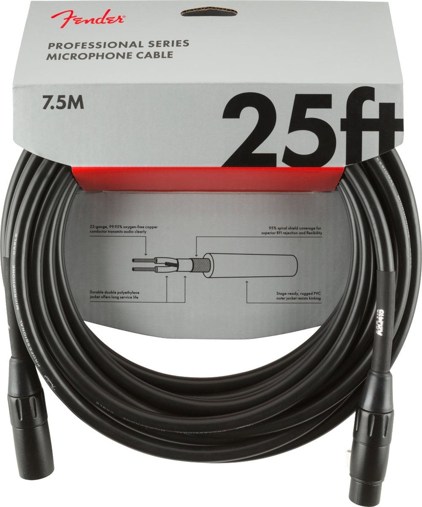 Fender Pro Series Microphone Cable Cannon XLR 3P Maschio a XLR 3F Femmina 7.5mt