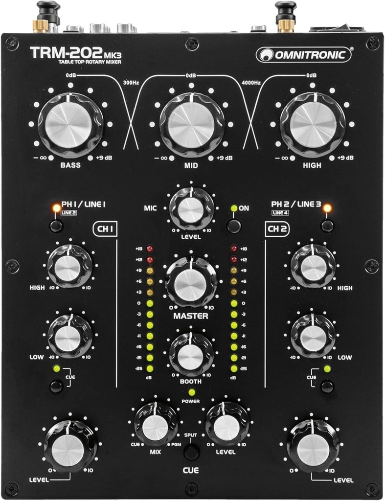 Omnitronic TRM-202 MK3 Mixer Dj rotativo 2C con isolatore di frequenza a 3 bande