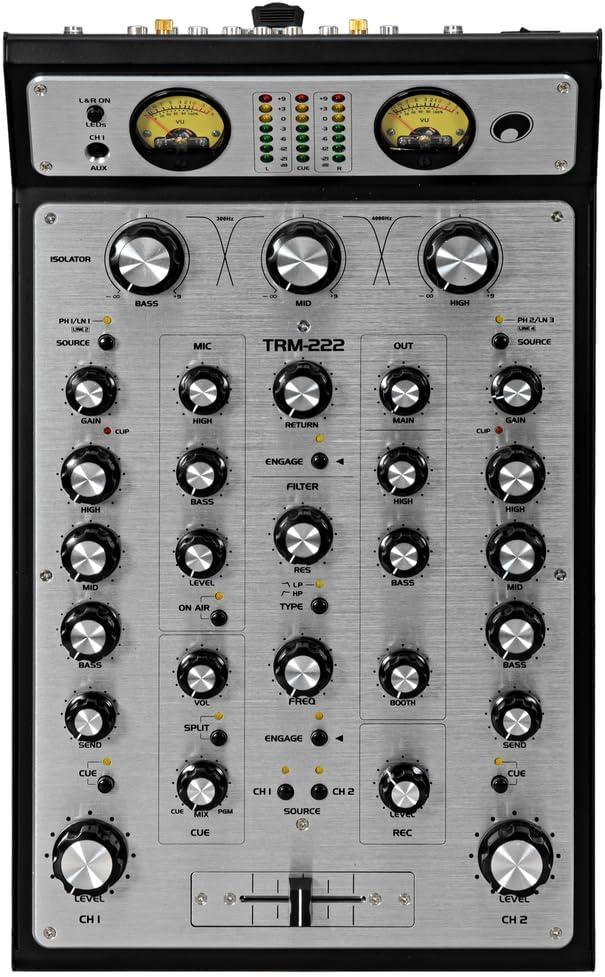 Omnitronic TRM-222 Mixer Dj rotativo 2C isolat. freq. 3 bande filt. VCF FX Loop