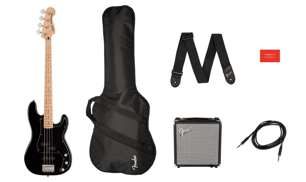 Fender Affinity Series Precision Bass PJ Pack Black Kit Basso 20T+Amp 15w + acc.