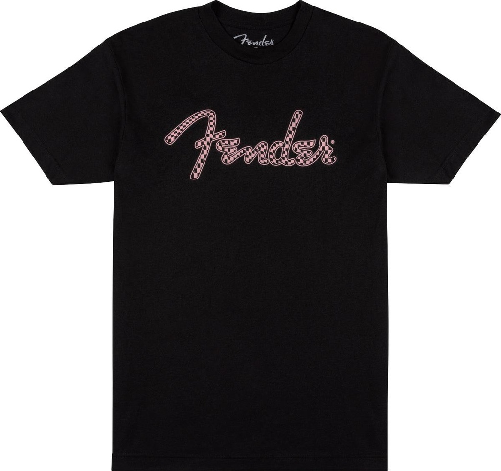 Fender T-Shirt XL con Logo Fender Spaghetti a Scacchi Ondulato, Nero
