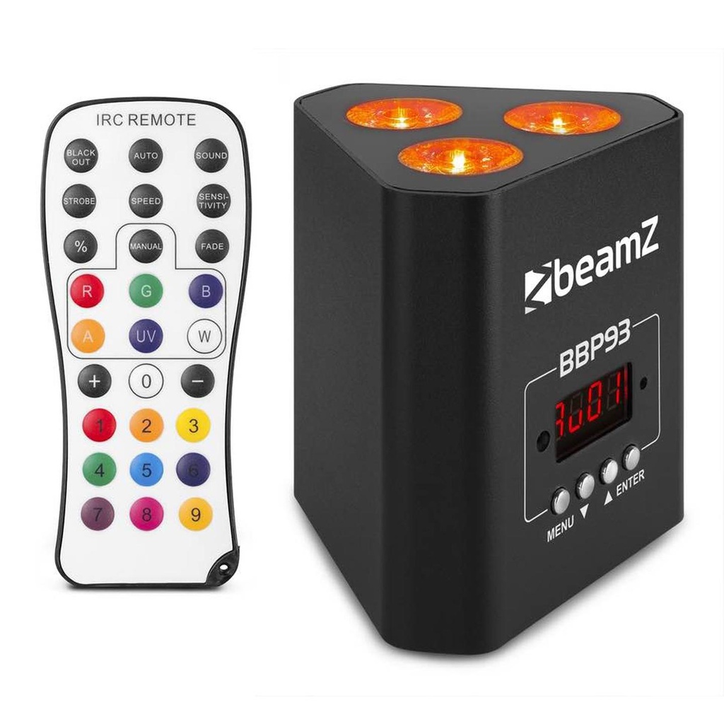 Beamz BBP93 Uplight Par 3x10W Led RGBW 4in1 da 10w con batteria con DMX e IRC