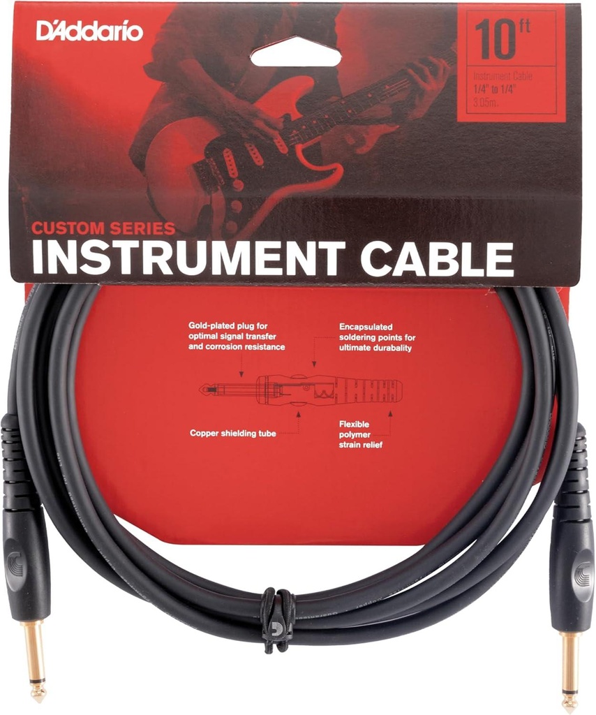 D'Addario PW-G-10 Cavo audio x chitarra basso Jack Dritto Mono 6.3 Lung. 3.05mt