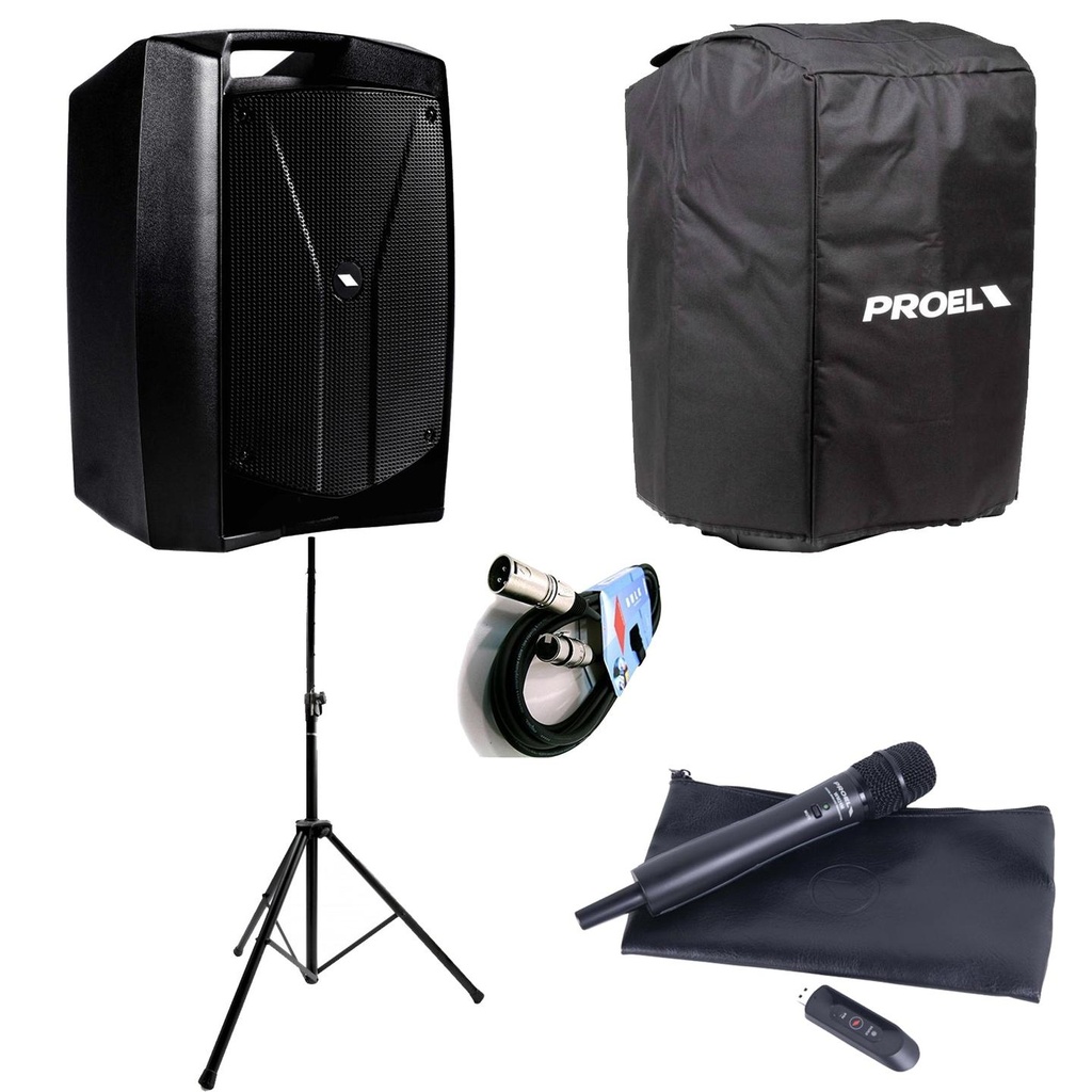 Proel V12FREE Diffusore Trolley Batteria 400w + Mic Wireless +Cover+Stativo+Cavo