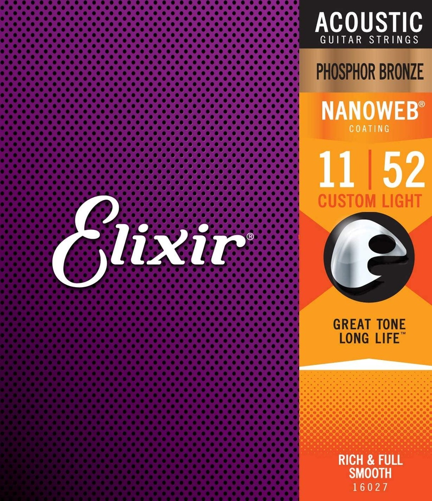 [10297] Elixir 16027 Nanoweb Custom Light Ac. Ph. Br 6 Corde x Chitarra Acustica 011-052