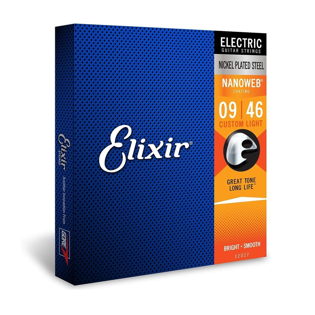 [10296] Elixir 12027 Nanoweb Bright Smoot Set 6 Corde x Chitarra Elettrica 09-046 Light