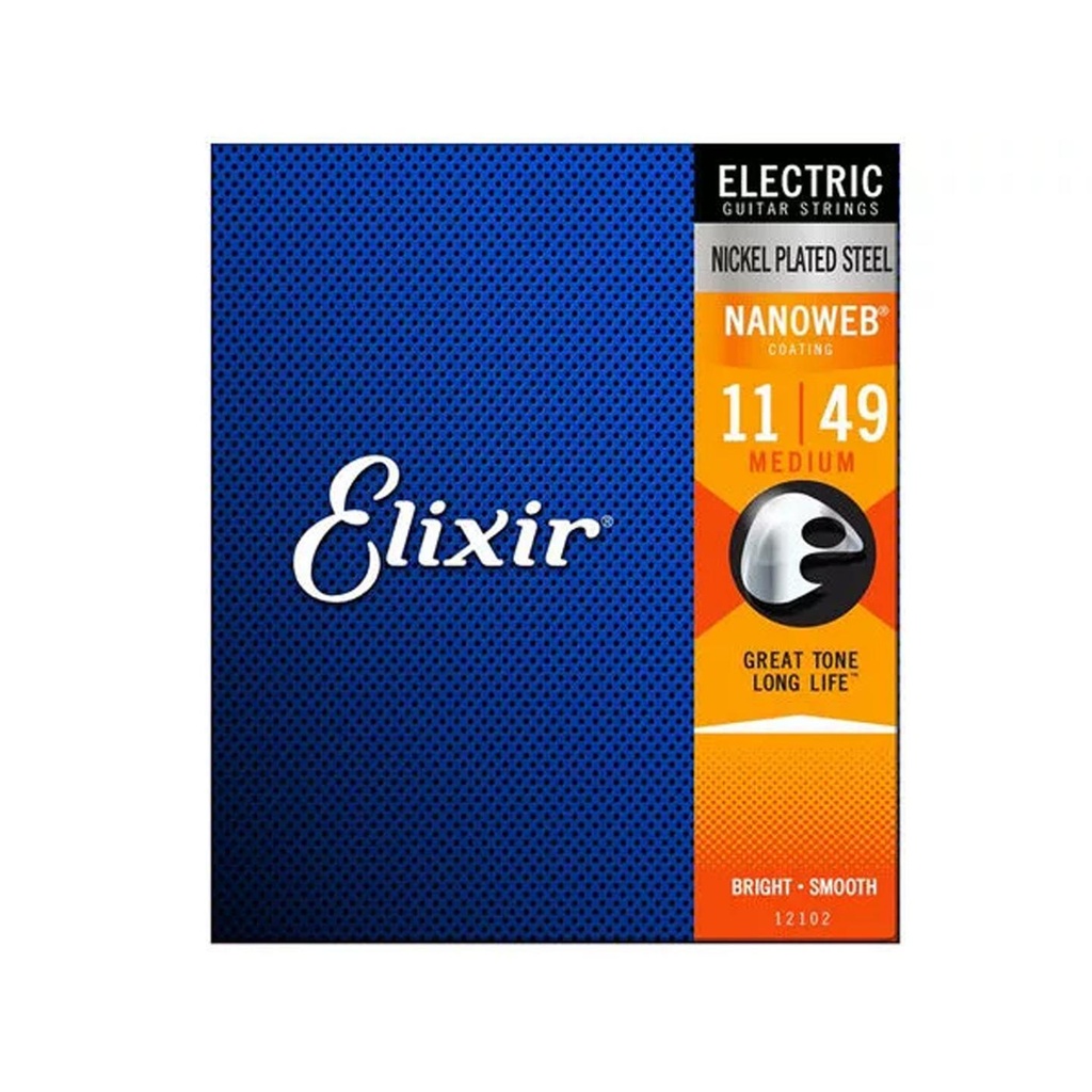 [10230] Elixir 12102 Nanoweb Medium Electric Set 6 Corde x Chitarra Elettrica 011-049