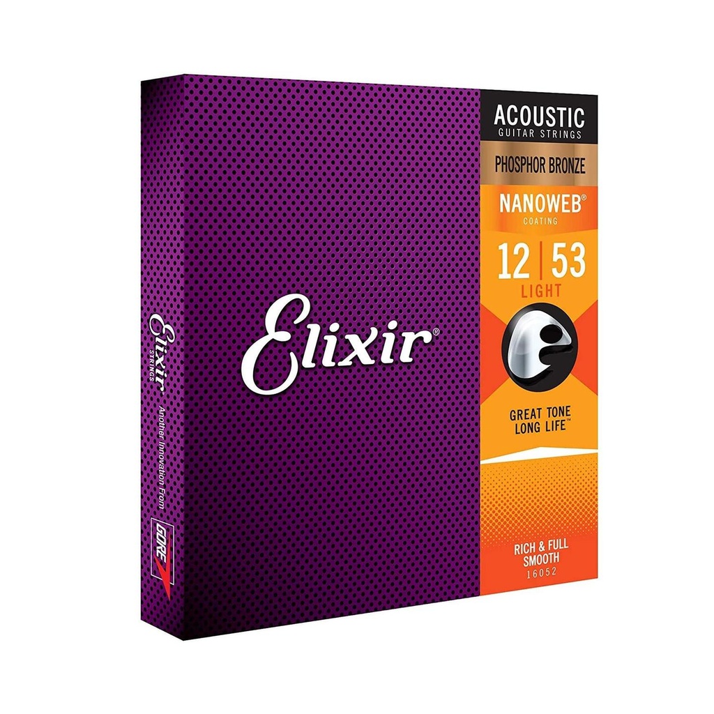 [10228] Elixir 16052 Nanoweb Light A. P. Bronze Set 6 Corde x Chitarra Acustica 012-053