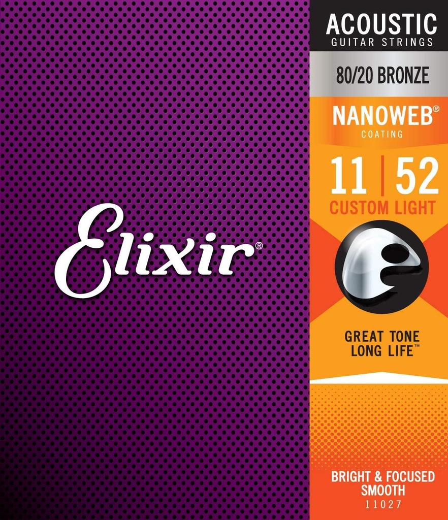 [10227] Elixir 11027 Nanoweb Custom Light A. B. Set 6 Corde x Chitarra Acustica 011-052