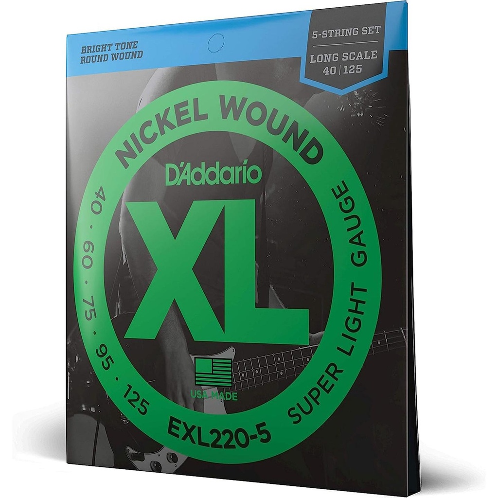 [10209] D'Addario EXL220-5 Super Light 40-125 Corde per Basso a 5 corde rivestite Nickel