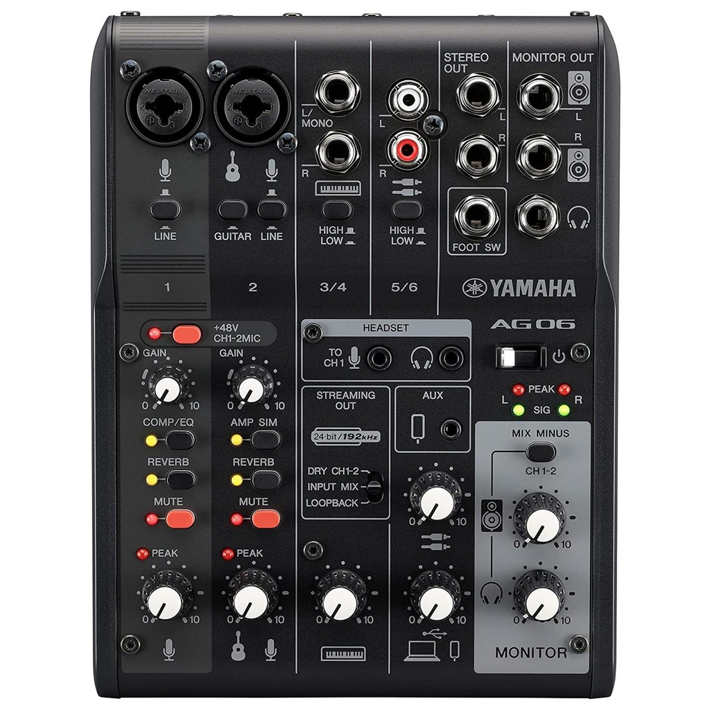 [9501] Yamaha AG06 MK2 B Mixer Live Streaming a 6 Canali con Interfaccia Audio USB Nero