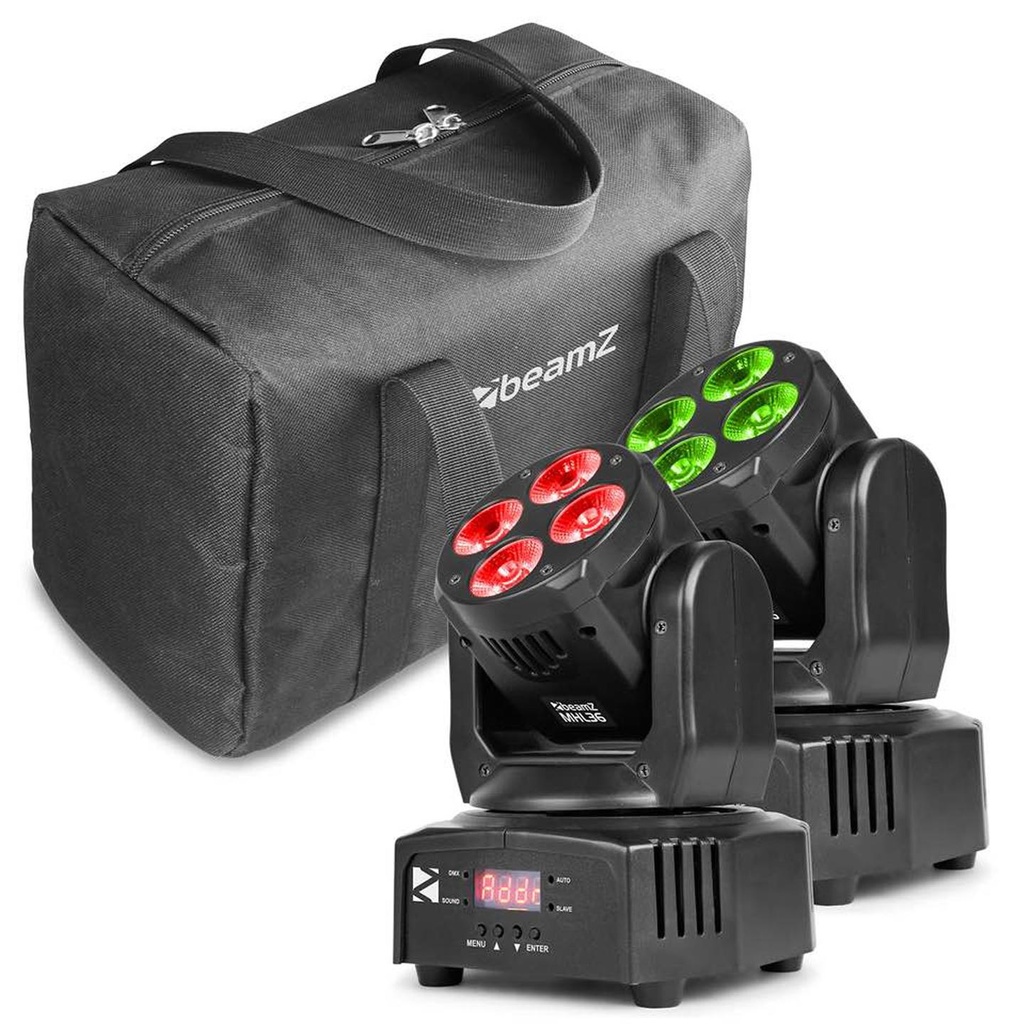 [10076] Beamz MHL36 Moving Head Coppia Teste mobili a led 4x9W 3in1 inclusa bag Trasport