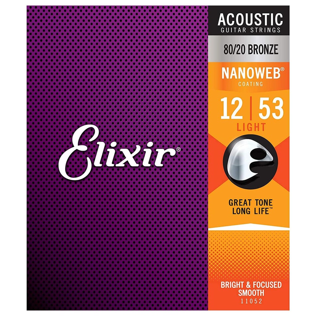 [7445] Elixir 11052 Nanoweb Set 6 Corde x Chitarra Acustica Bronze Light 012-053
