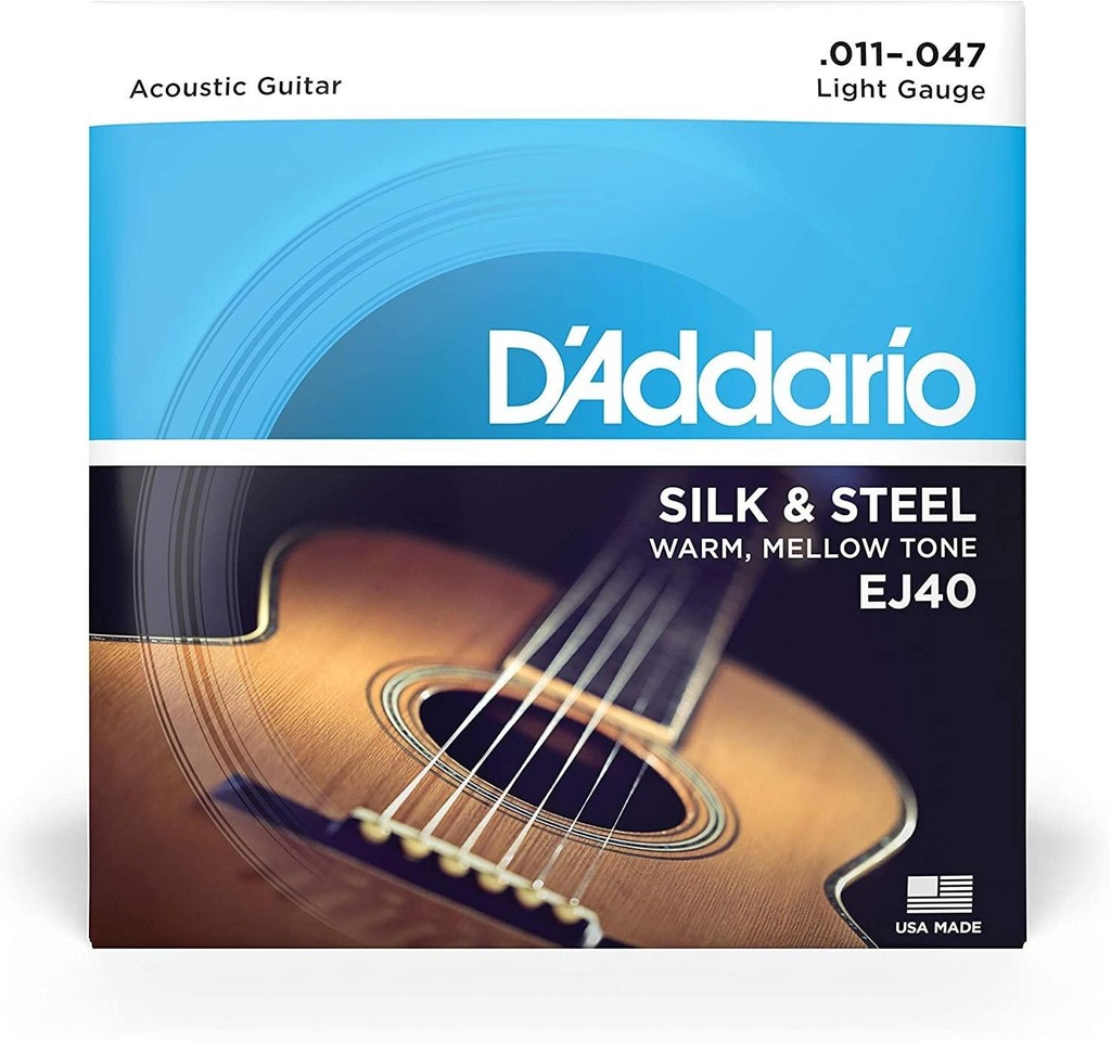 [7926] D'Addario EJ40 Silk & Steel Corde x Chitarra Acustica Folk 11-47 Light Gauce