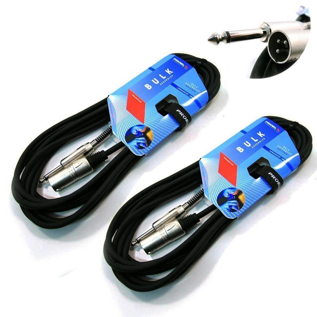 [9812] Proel BULK220LU5 Coppia Cavo audio Jack Mono 6.3 mm a Cannon XLR 3P Maschio 5mt
