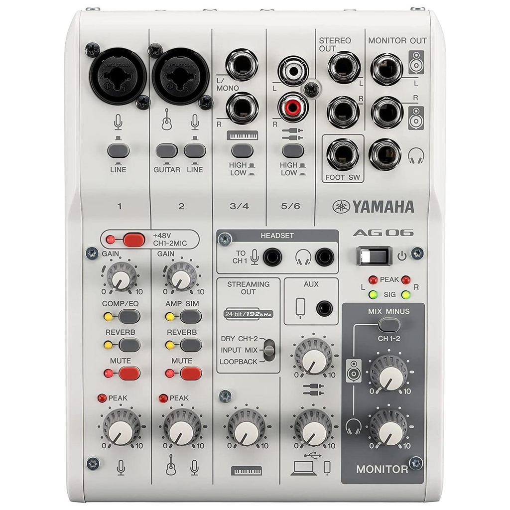 [9502] Yamaha AG06 MK2 W Mixer Live Streaming 6 Canali con Interfaccia Audio USB Bianco