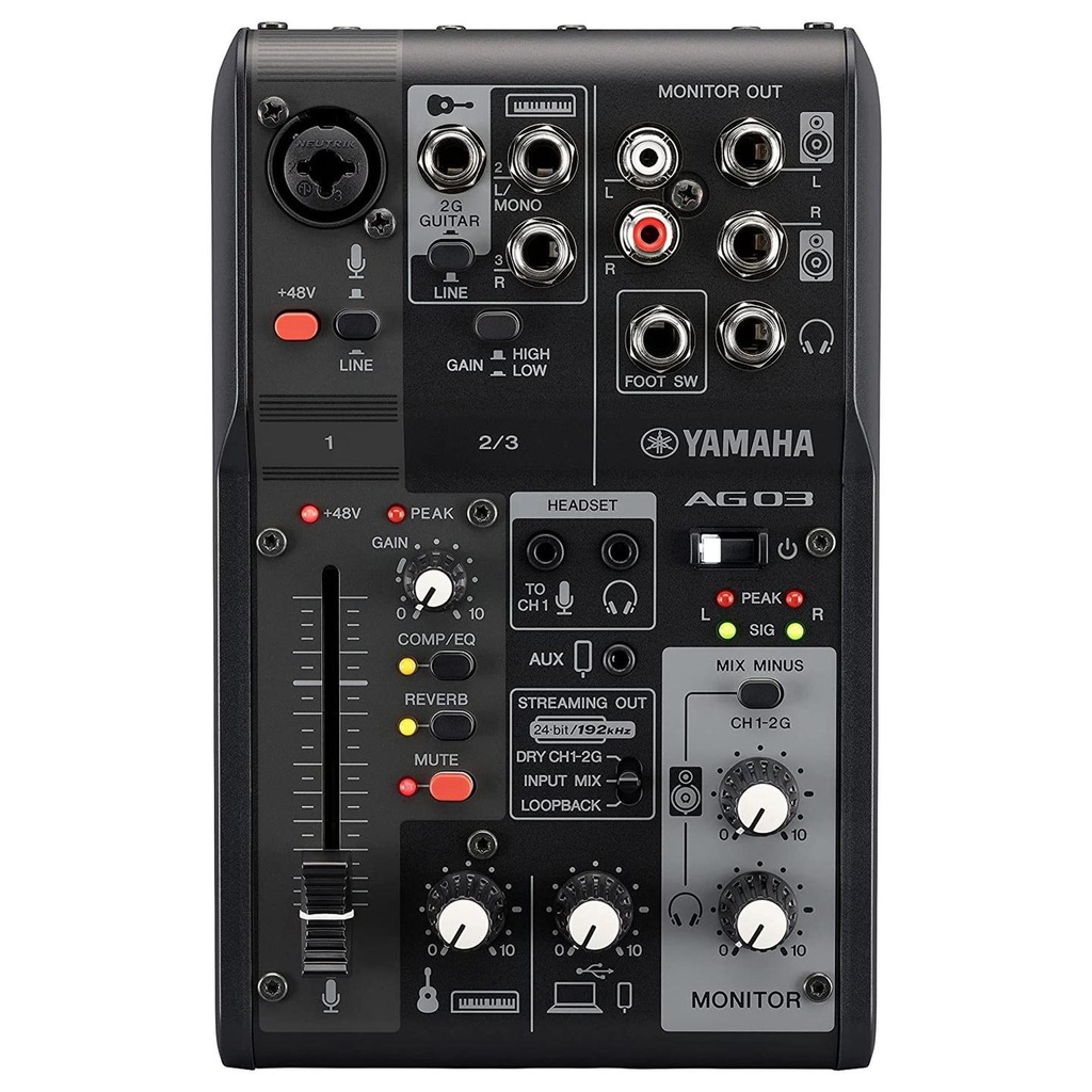 [9499] Yamaha AG03 MK2 B Mixer Live Streaming a 3 Canali con Interfaccia Audio USB Nero