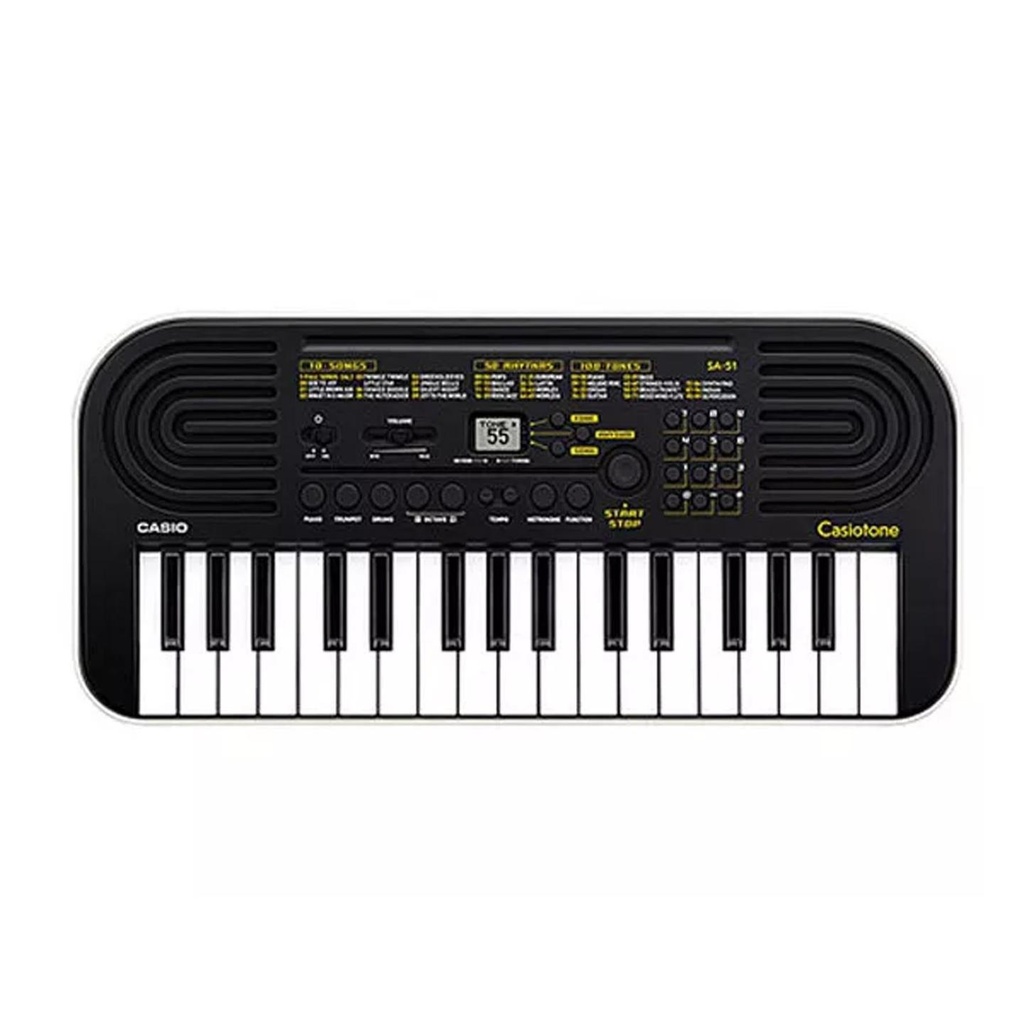 Casio SA-51 Mini Tastiera polifonica a 32 tasti, Nero fondo in Bianco.