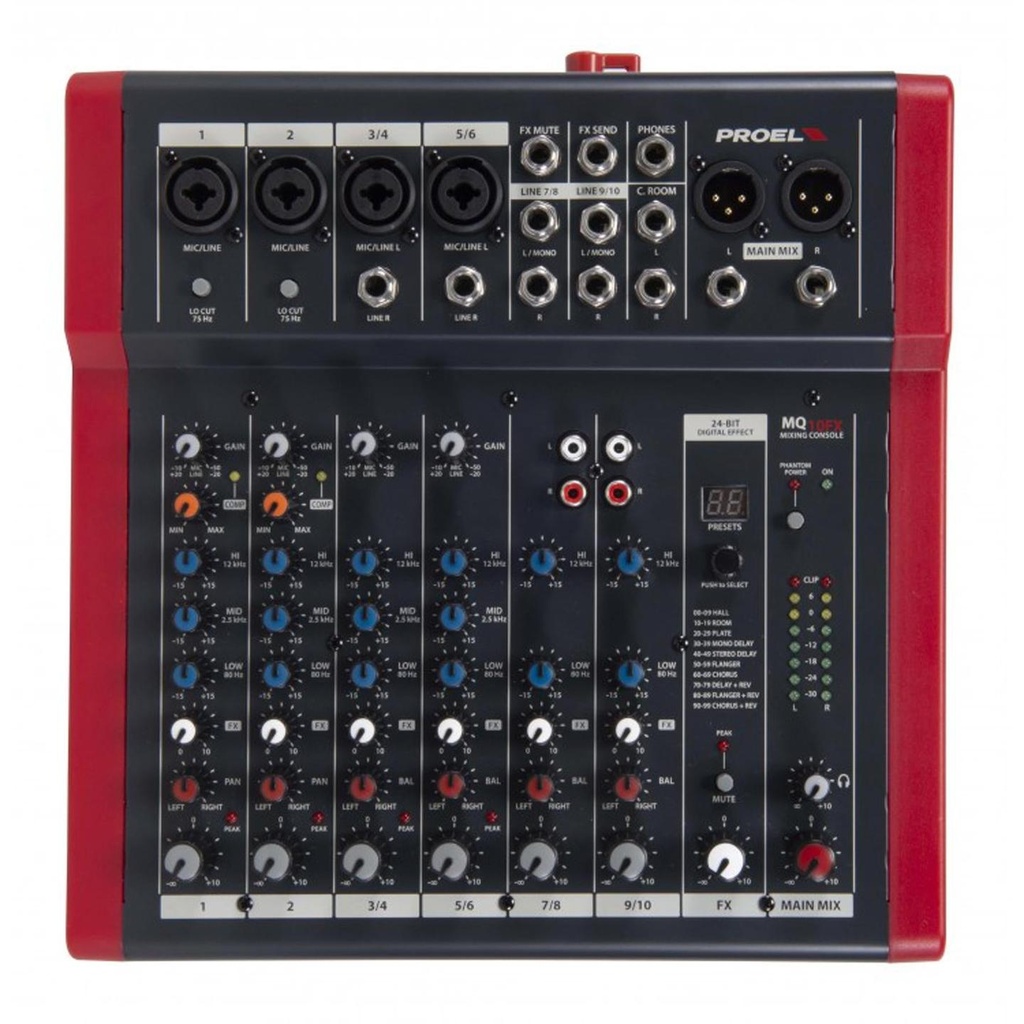 [6474] Proel MQ10FX Mixer ultra-compatto 10 ingressi e 2 bus con FX per live e Karaoke