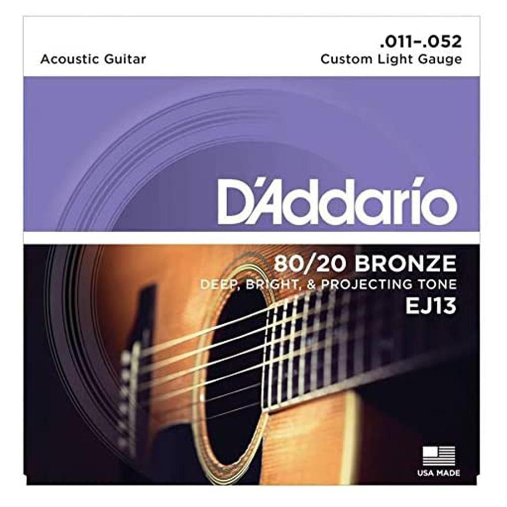 [7905] D'Addario EJ13 80/20 Custom Light 11-52 Corde in Bronzo x Chitarra Acustica