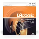 D'Addario EJ10 Extra Light 80/20 Corde x Chitarra Acustica 10-47 in Bronzo