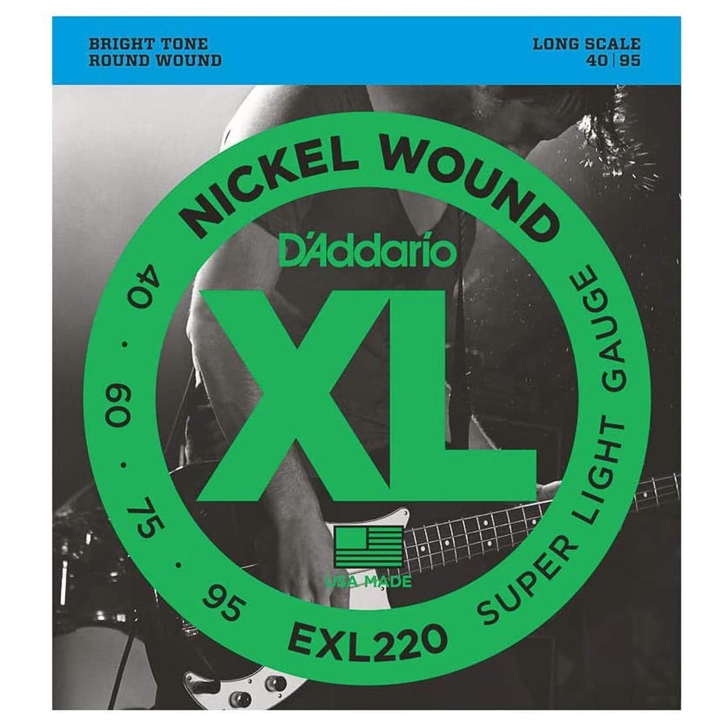 [9280] D'Addario EXL220 Super Light 40-95 Corde per Basso rivestite Nickel