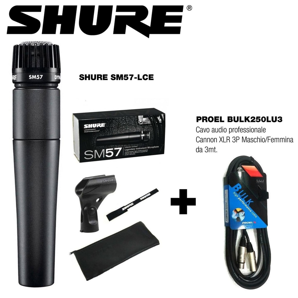 [7216] Shure SM57-LCE Microfono Professionale Cardioide x Strumenti e Voce + Cavo XLR
