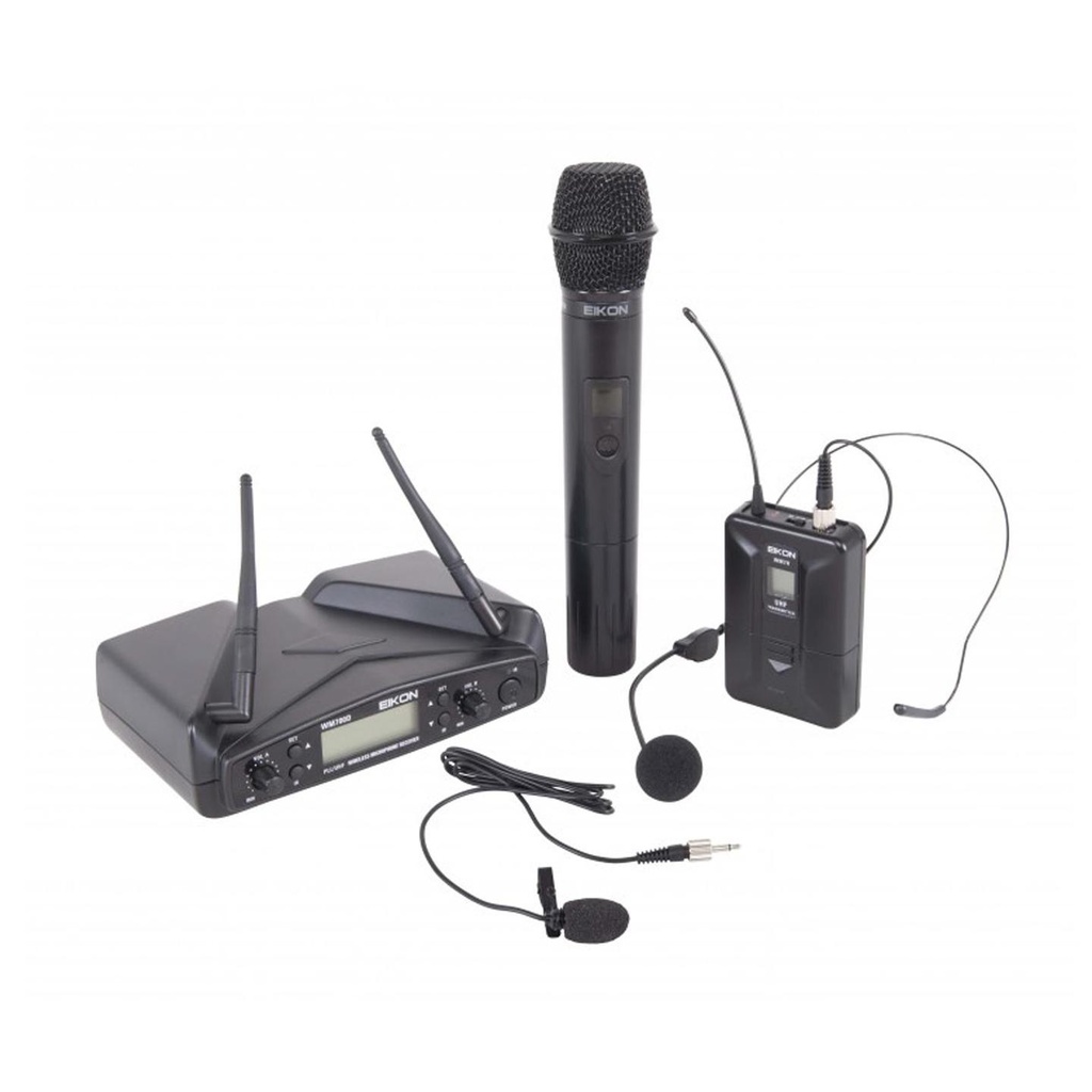 EIKON WM700DKIT Sistema microfonico Wireless Archetto+Palmare+ Pulce, Nero