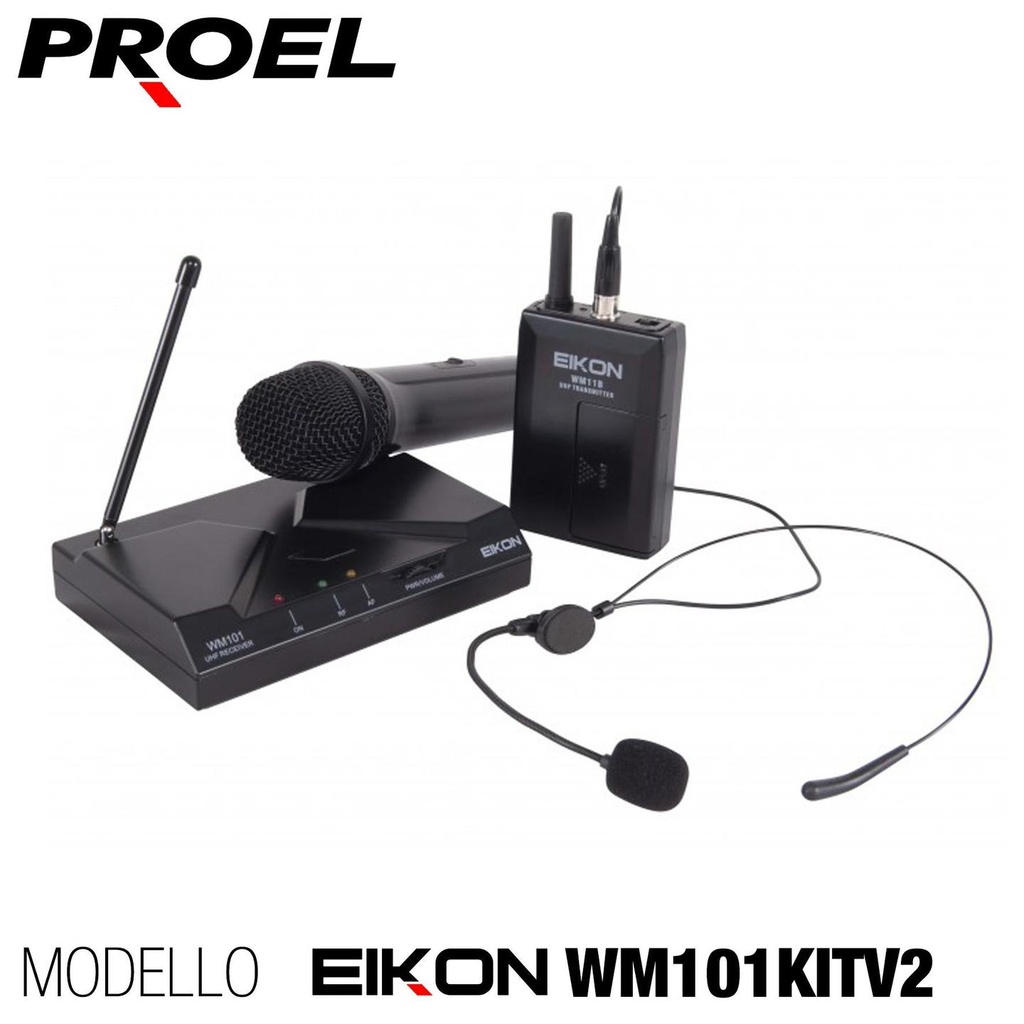 [6903] EIKON WM101KITV2 Radio Microfono wireless ad Archetto + Palmare, Nero
